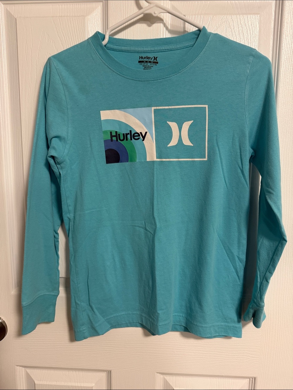Hurley Kids Long Sleeve Tee Teal with White and Green Logo